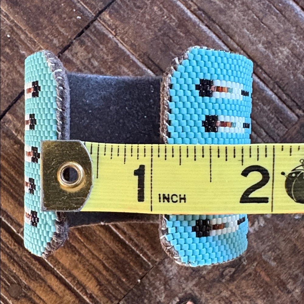 Native American Beaded Cuff Bracelet with Cross Design - Picture 3 of 7
